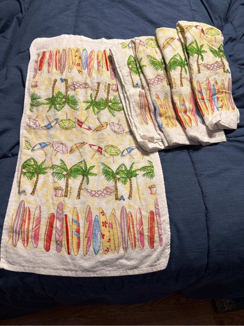 Tropical Surfboard Print Hand Towel Set - White with Multicolor Surfboards